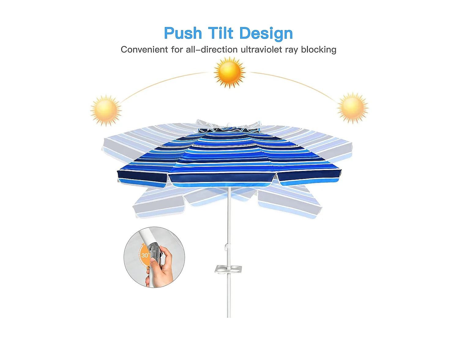 2,2m strandparasol strandparaplu met draagtas, UPF50 + zon bescherming zonnescherm,strand zonnescherm met zand anker,draagbare zonnescherm (Marineblauw)ZB34461