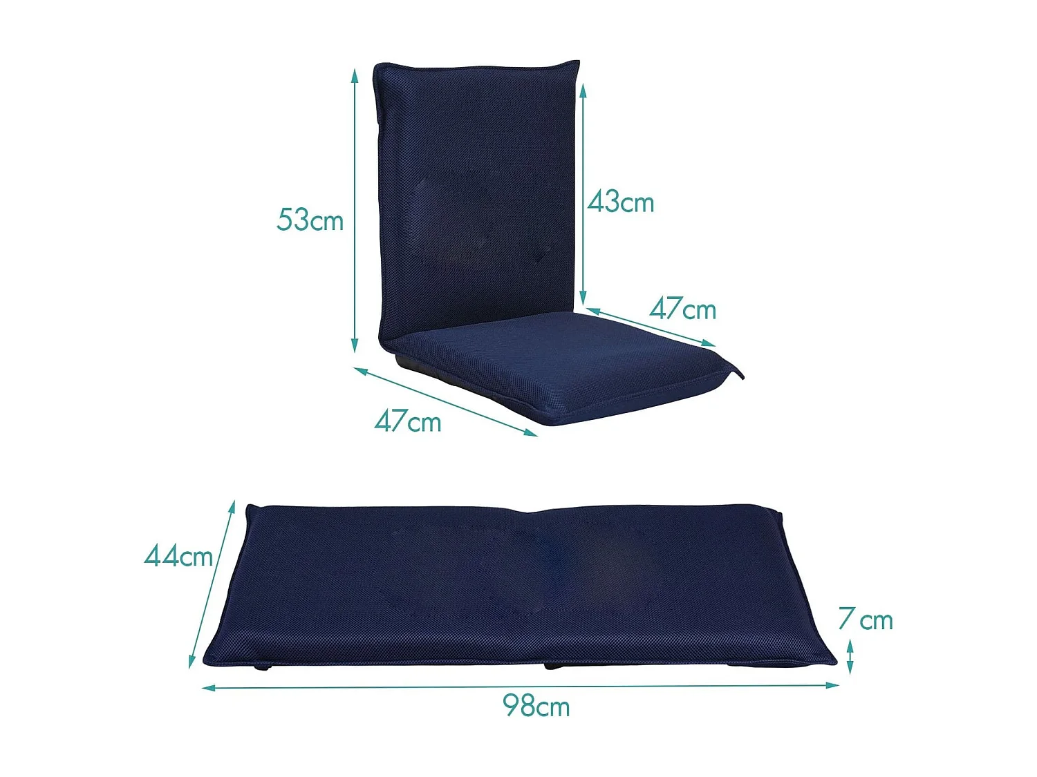 Sedia da terra con supporto schiena, Poltrona reclinabile imbottita struttura di metallo resistente, Blu marino