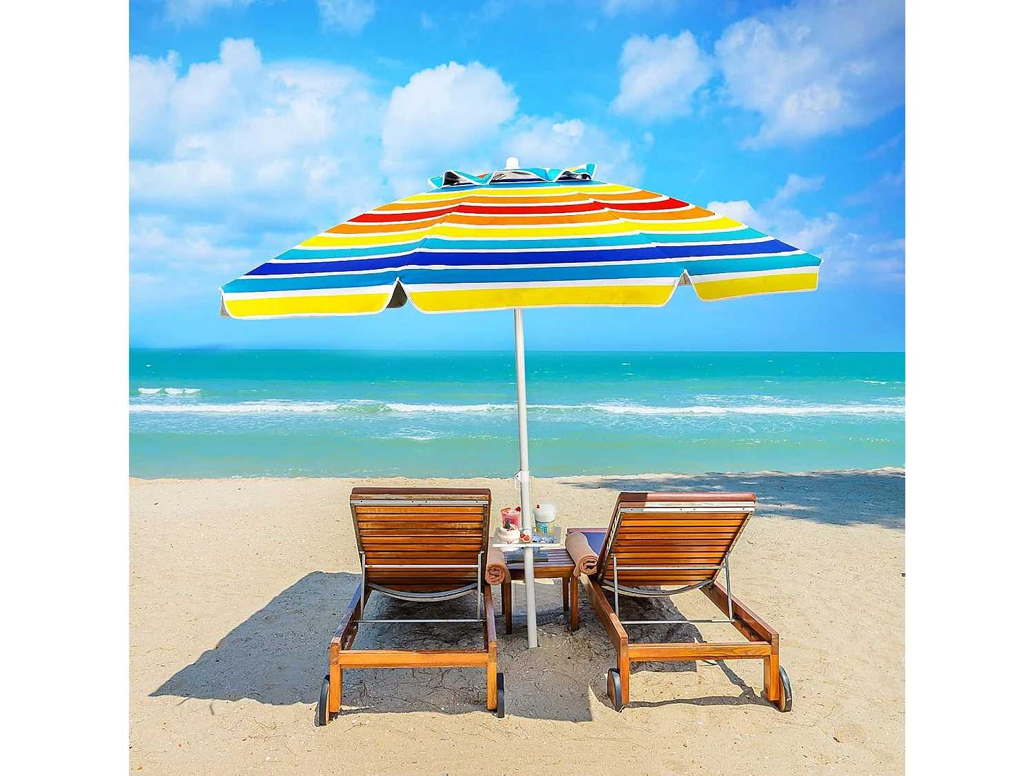 2,2m strandparasol strandparaplu met draagtas, UPF50 + zon bescherming zonnescherm, buiten tuin terras kantelen parasol,draagbare zonnescherm (Kleurrijk)ZB34461