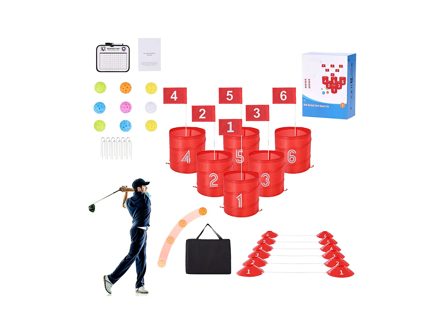 Jeu de Golf SucceBuy Backyard, Ensemble de Seaux Portables à 6 Trous pour Enfants et Adultes