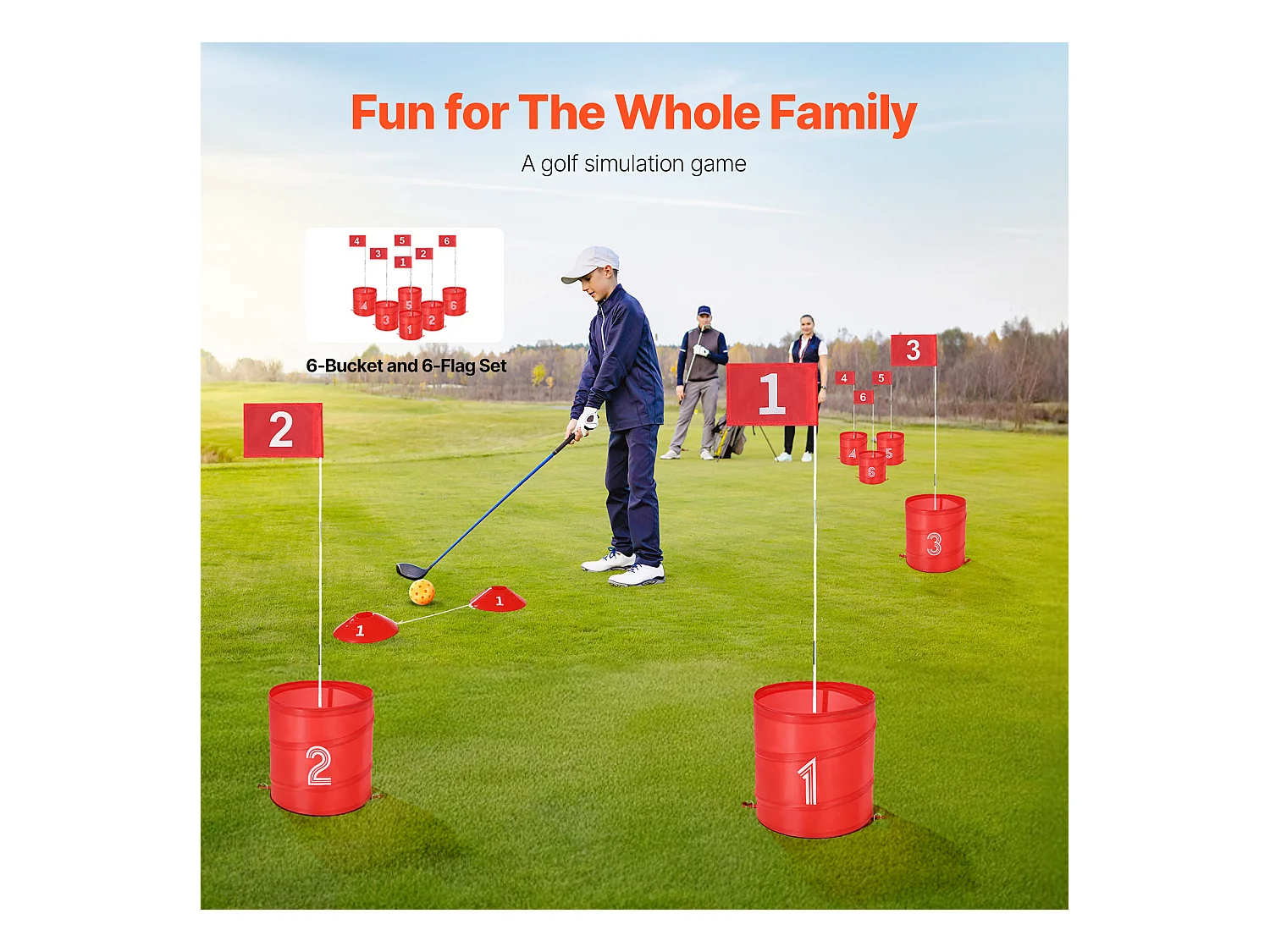 Jeu de Golf SucceBuy Backyard, Ensemble de Seaux Portables à 6 Trous pour Enfants et Adultes