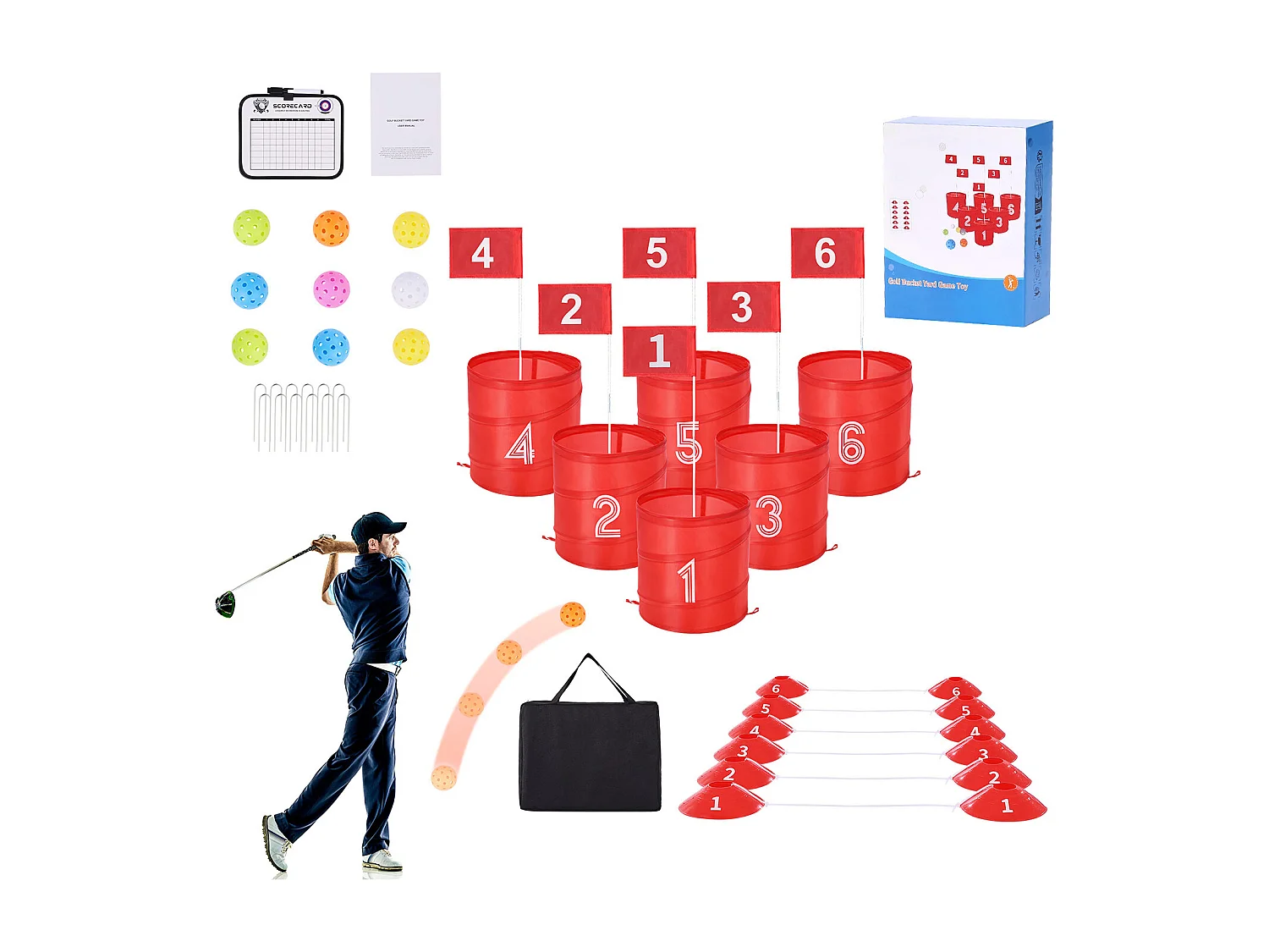 Jeu de Golf SucceBuy Backyard, Ensemble de Seaux Portables à 6 Trous pour Enfants et Adultes