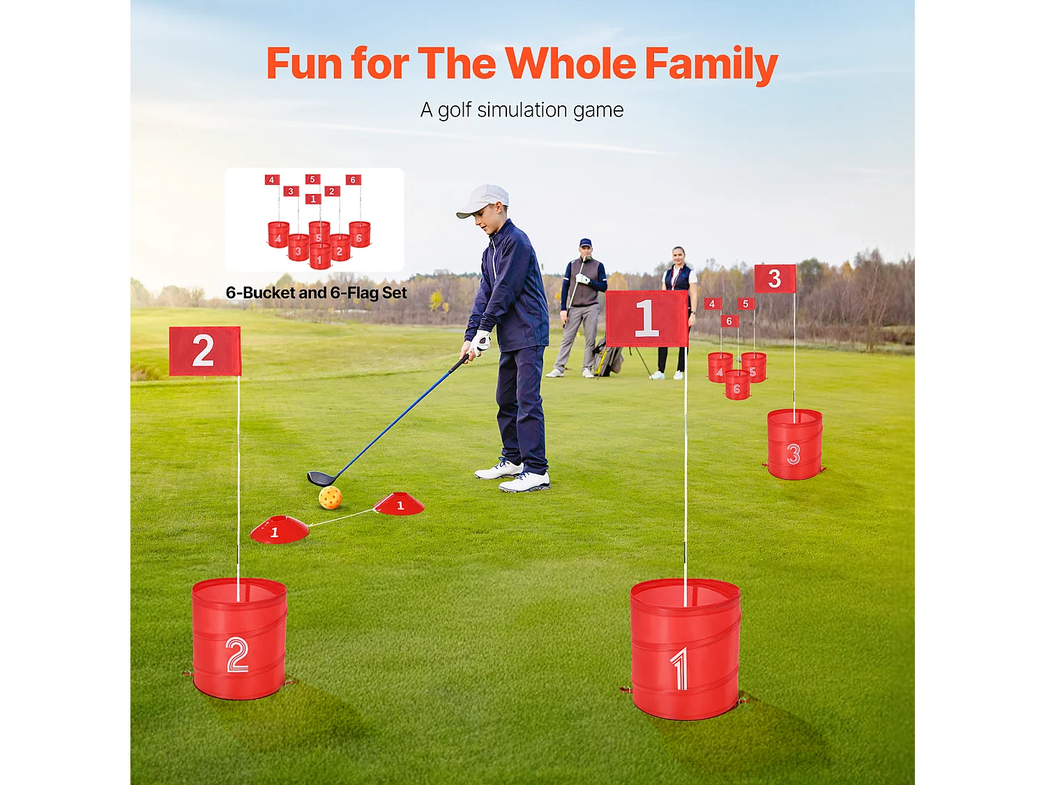 Jeu de Golf SucceBuy Backyard, Ensemble de Seaux Portables à 6 Trous pour Enfants et Adultes