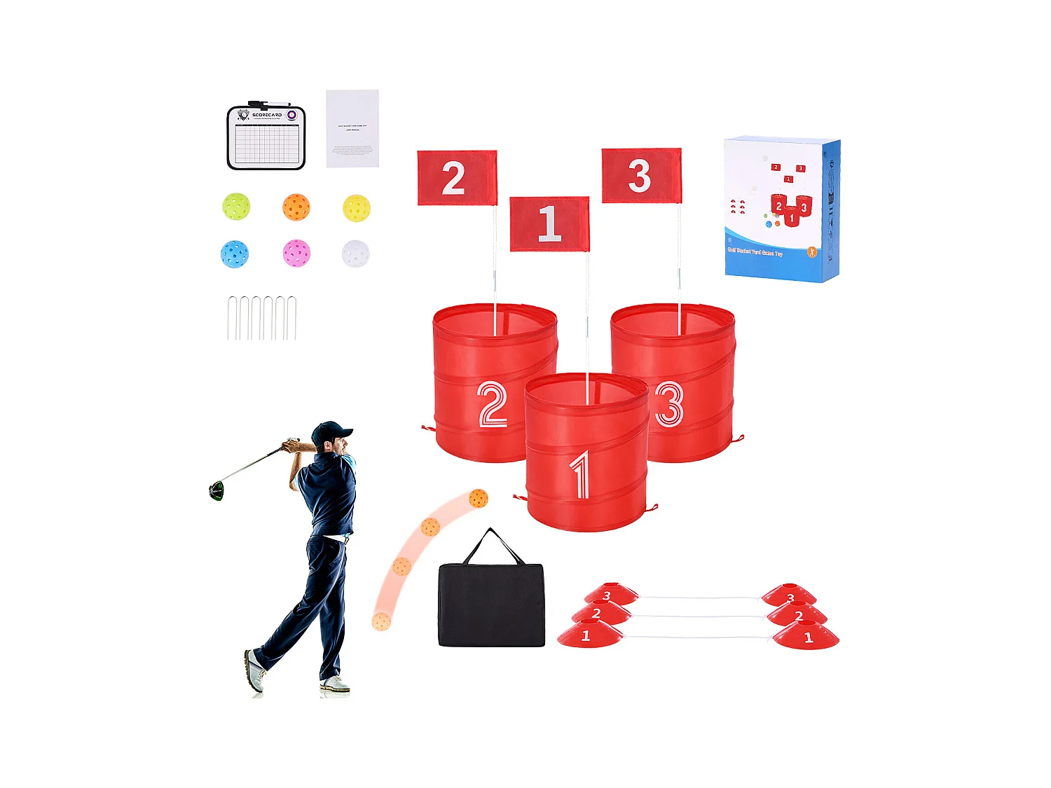 Jeu de Golf SucceBuy Backyard 3 Trous Portable pour Enfants et Adultes