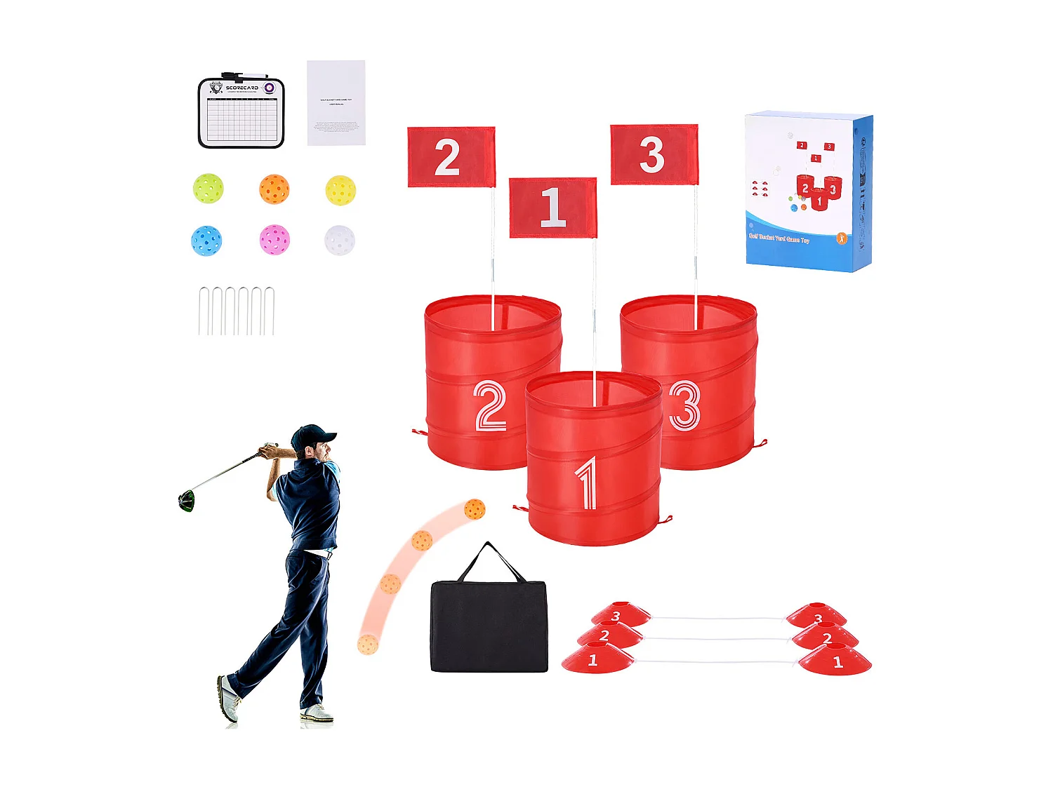 Jeu de Golf SucceBuy Backyard 3 Trous Portable pour Enfants et Adultes