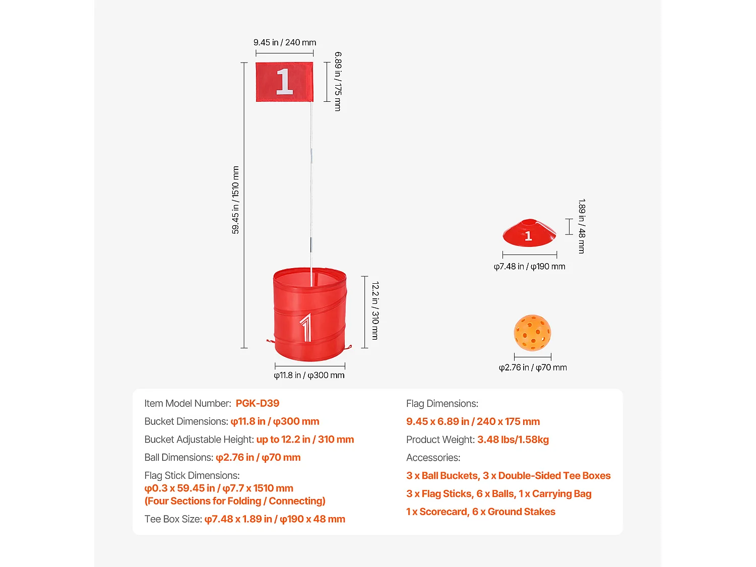 Jeu de Golf SucceBuy Backyard 3 Trous Portable pour Enfants et Adultes