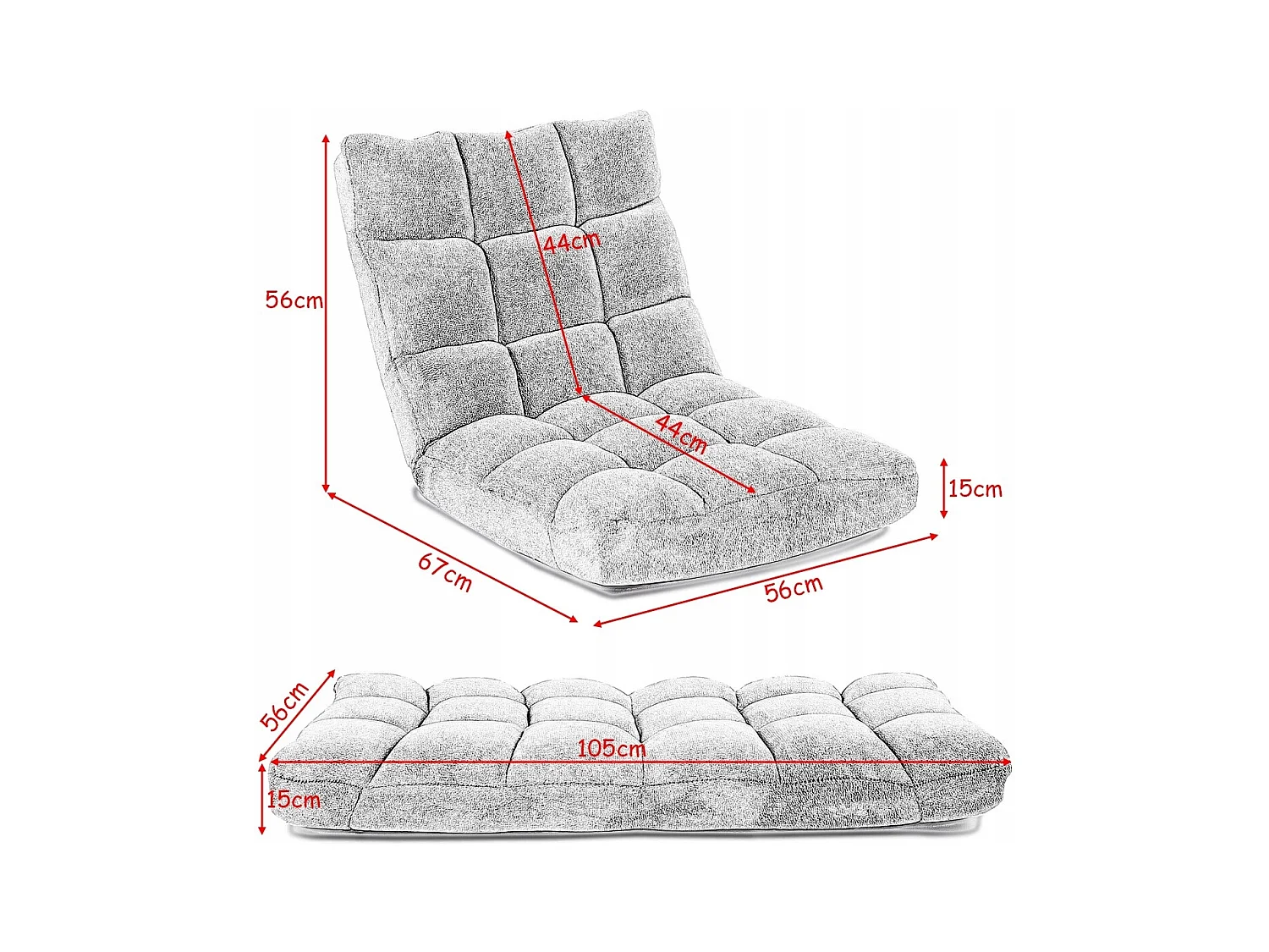 Bodenstuhl Faltbares Lazy Sofa Faul Tatami Bodenkissen Schwarz/Grau/Kaffeebraun-Grau