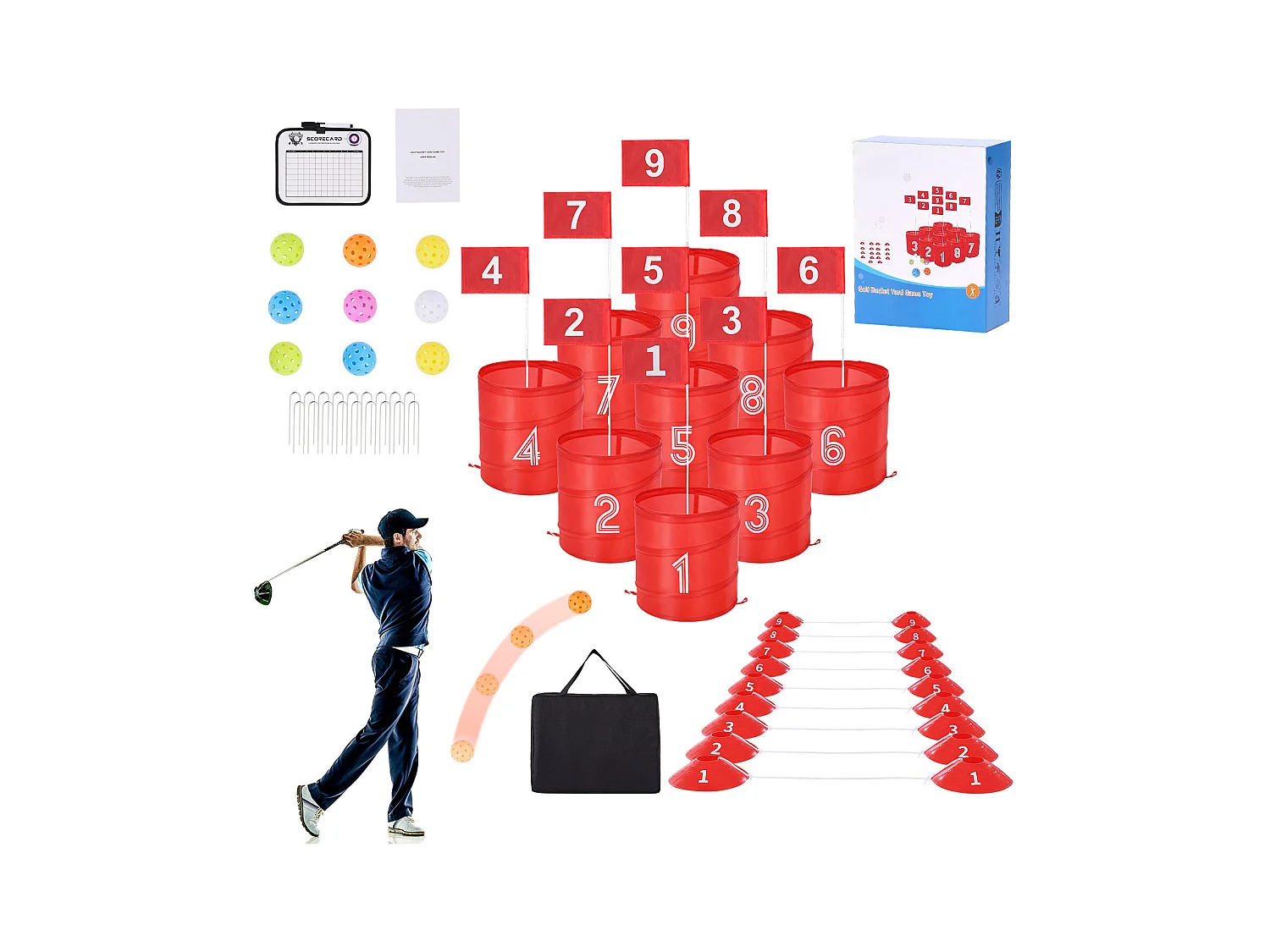 Jeu de Golf SucceBuy Backyard, Ensemble de Seaux Portables à 9 Trous pour Enfants et Adultes