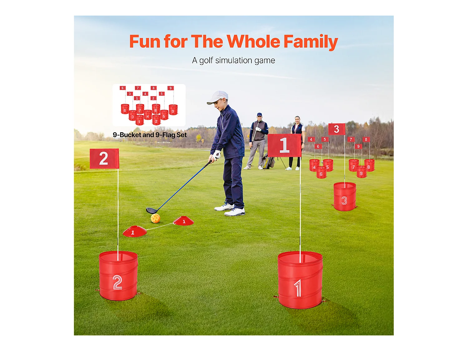 Jeu de Golf SucceBuy Backyard, Ensemble de Seaux Portables à 9 Trous pour Enfants et Adultes