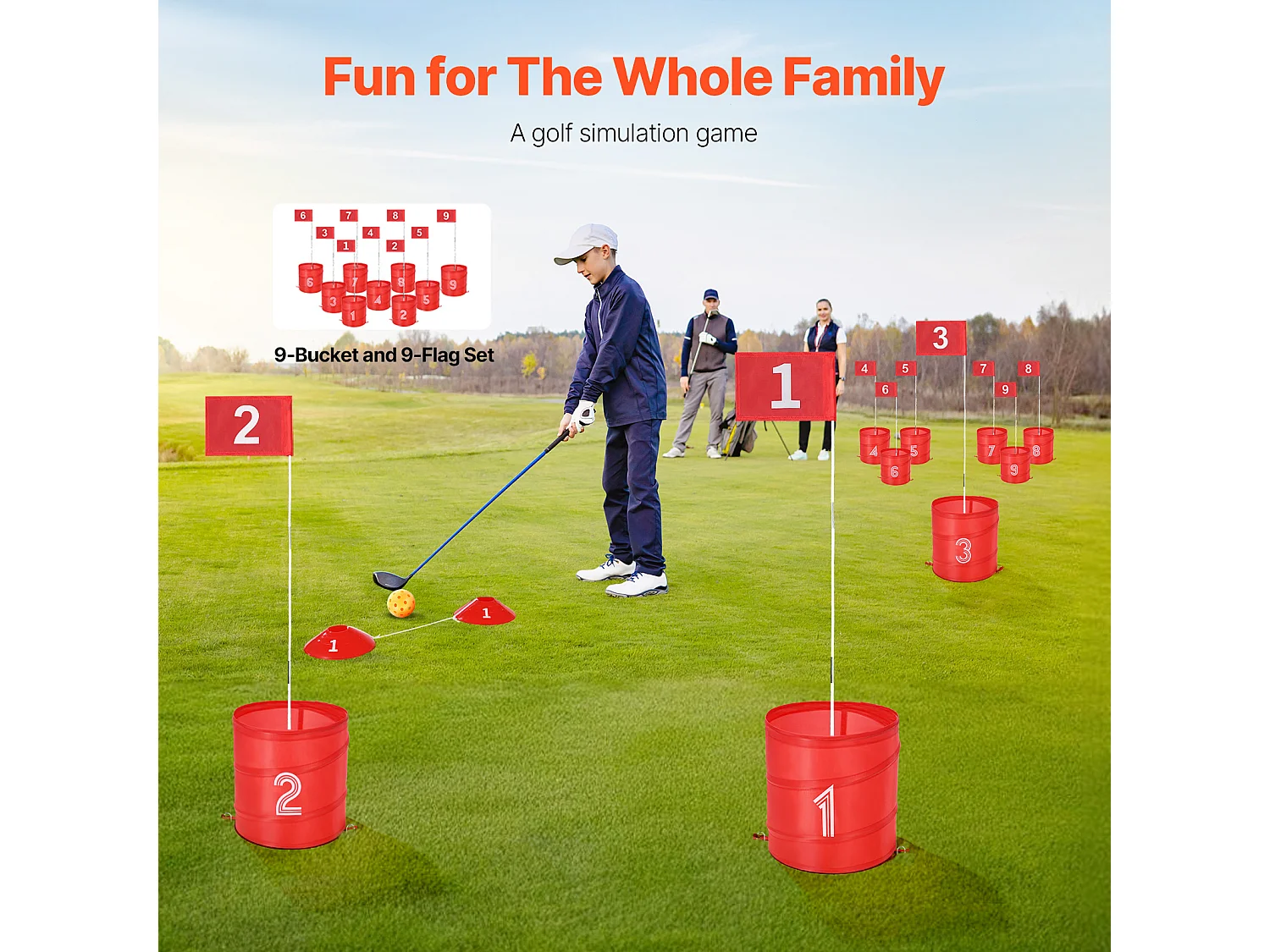 Jogo de Golfe SucceBuy Backyard Conjunto de Baldes Portáteis com 9 Buracos para Crianças e Adultos