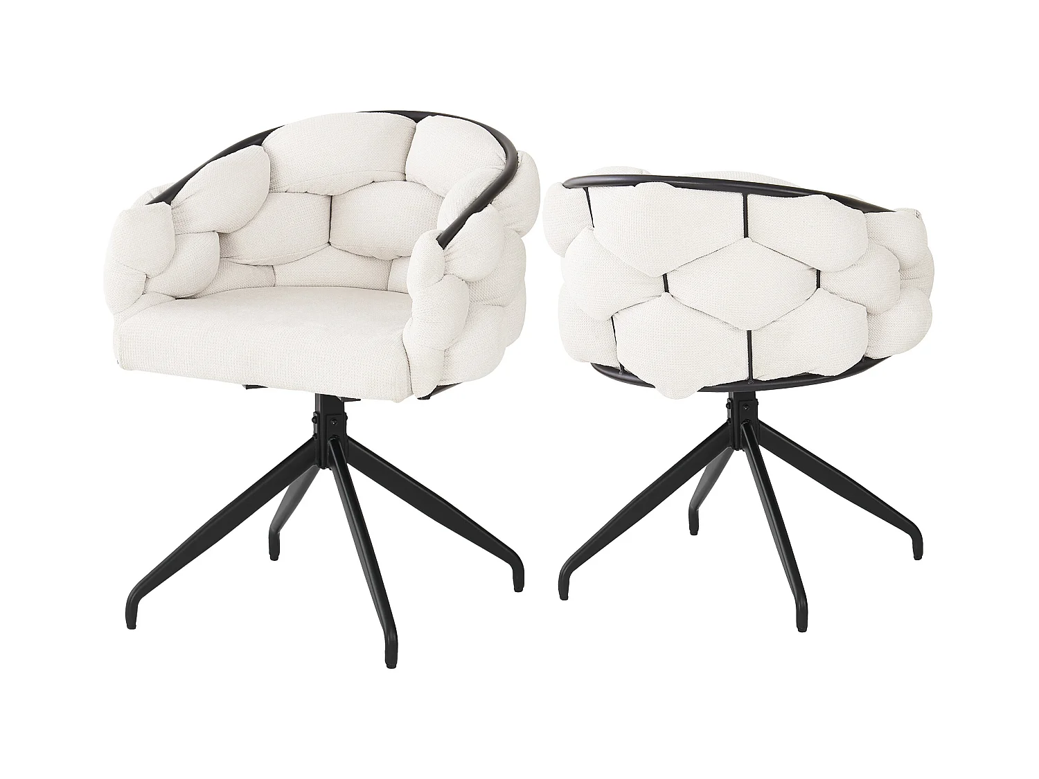 Lot de 2 chaises pivotantes en velours beige avec cadre en métal noir