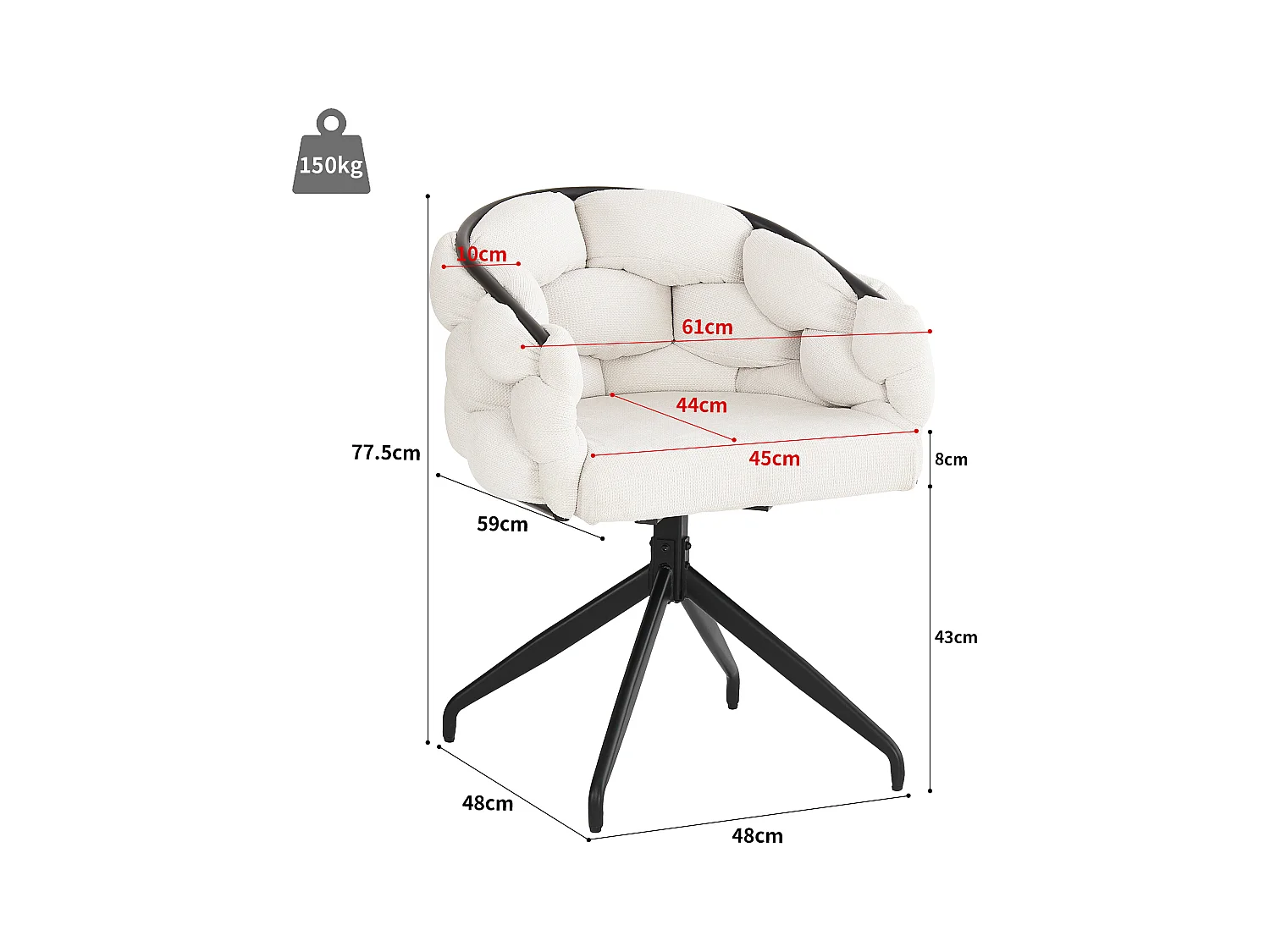 Lot de 2 chaises pivotantes en velours beige avec cadre en métal noir