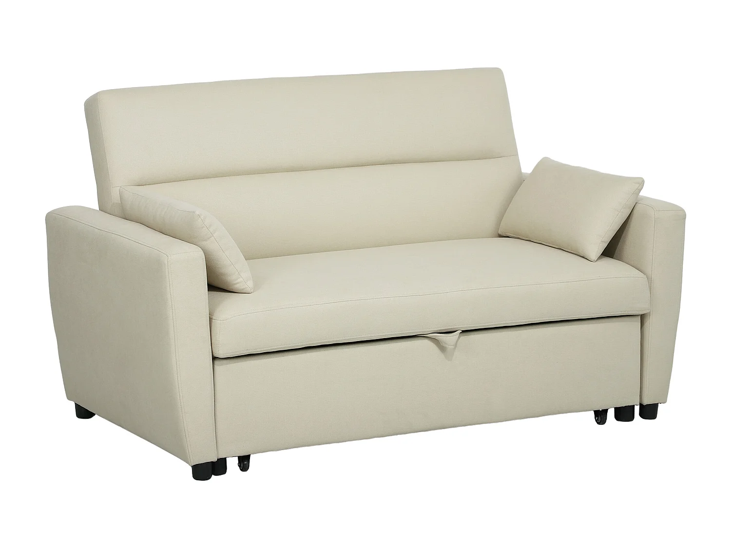 Canapé droit 2 places convertible avec dossier Clic-clac à 3 positions et assise coulissant, en velours beige - 155x90x88.5cm