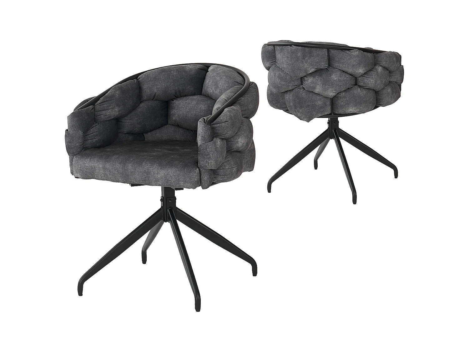 Lot de 2 chaises pivotantes en velours gris avec cadre en métal noir