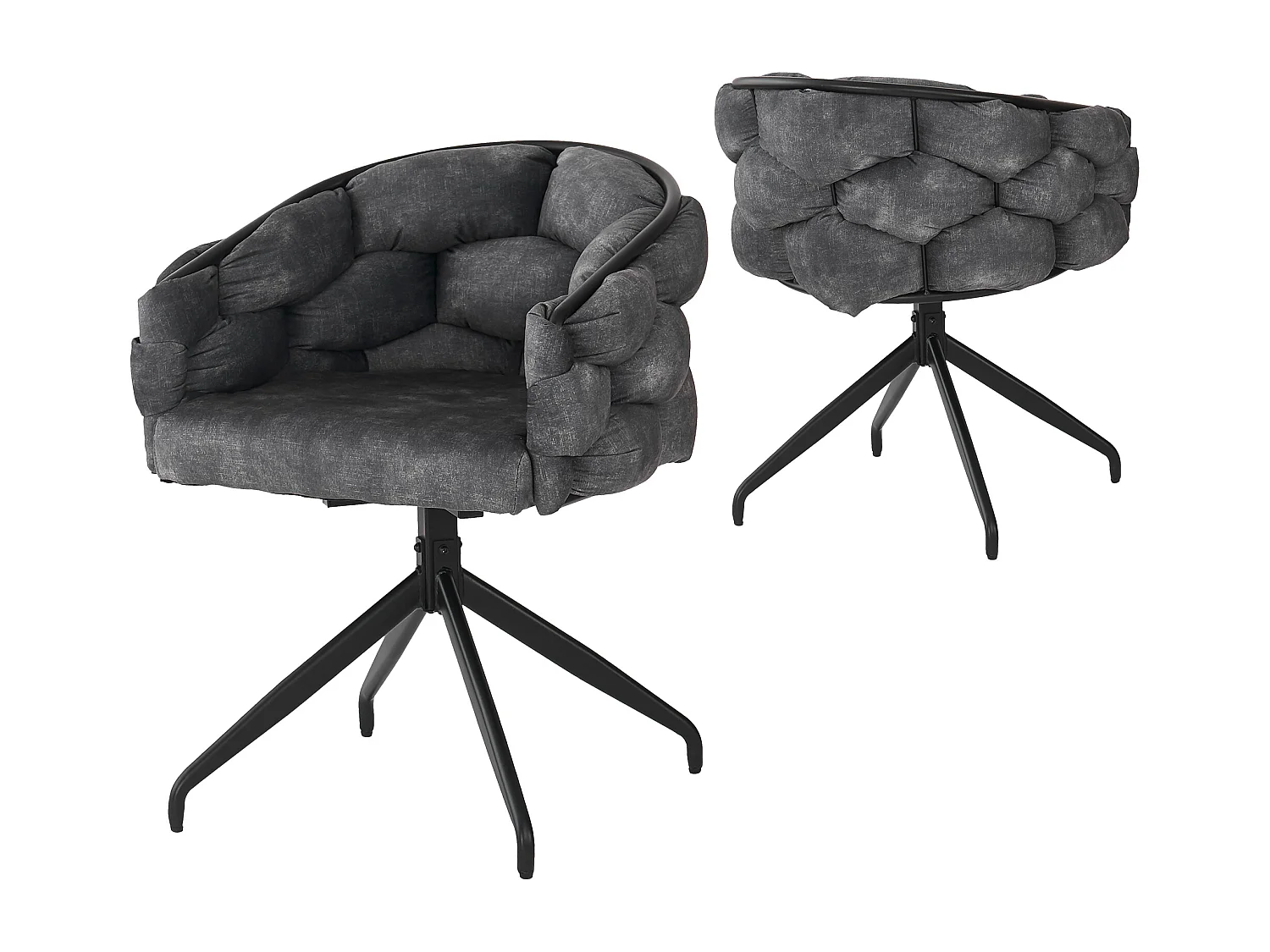 Conjunto de 2 sillas giratorias en terciopelo gris con estructura de metal negro