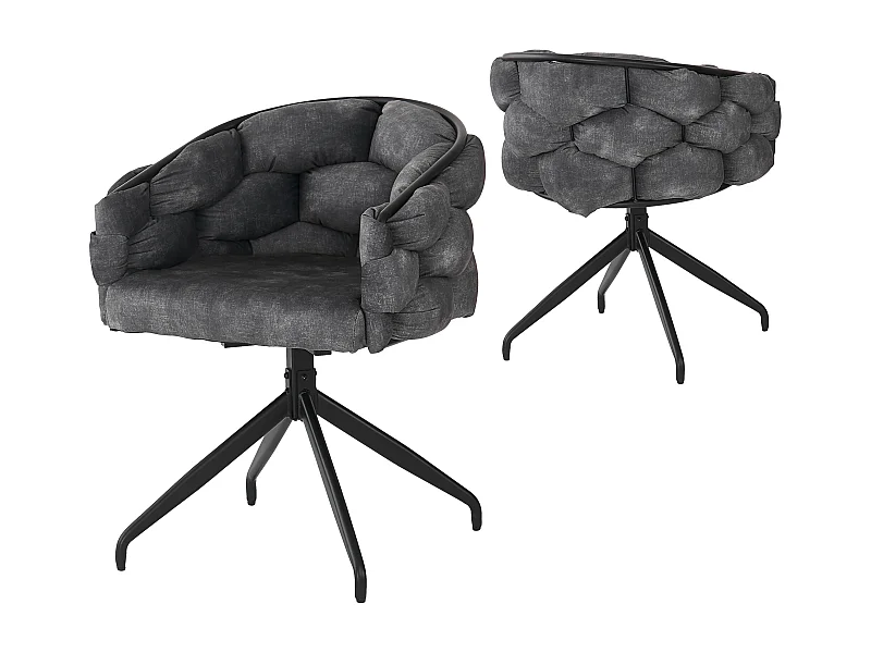 Conjunto de 2 sillas giratorias en terciopelo gris con estructura de metal negro