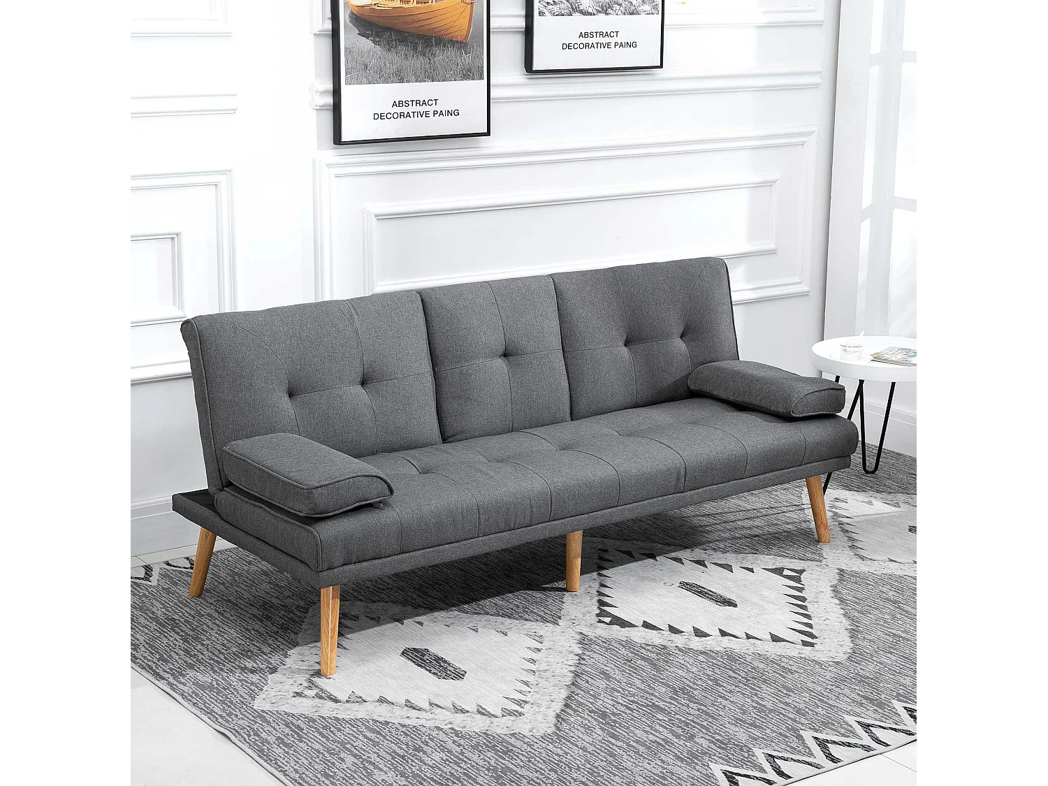 Canapé droit 3 places convertible Clic-clac à 3 positions, gris - 181x77x78cm