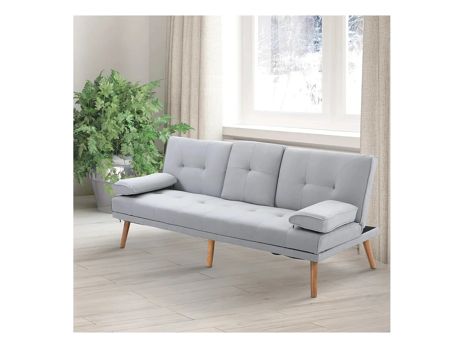 Sofá cama recto de 3 plazas, 3 posiciones clic-clac, gris claro - 181x77x78cm