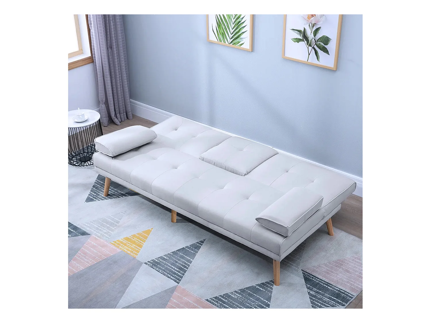 Sofá cama recto de 3 plazas, 3 posiciones clic-clac, gris claro - 181x77x78cm
