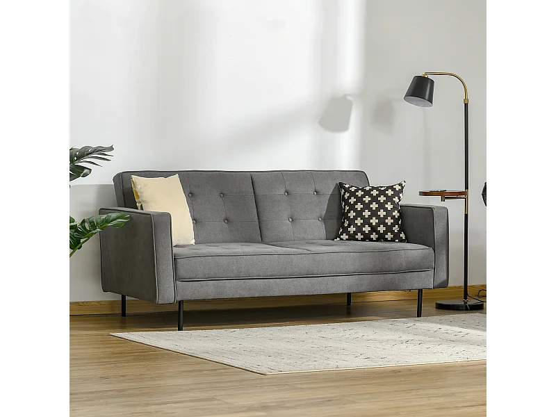 Canapé droit 2 places convertible Clic-clac à 3 positions en coton gris - 187x91x85cm