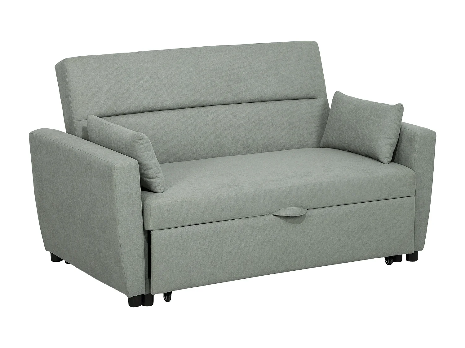 Canapé droit 2 places convertible avec dossier Clic-clac à 3 positions et assise coulissant, en velours gris clair - 155x90x88.5cm