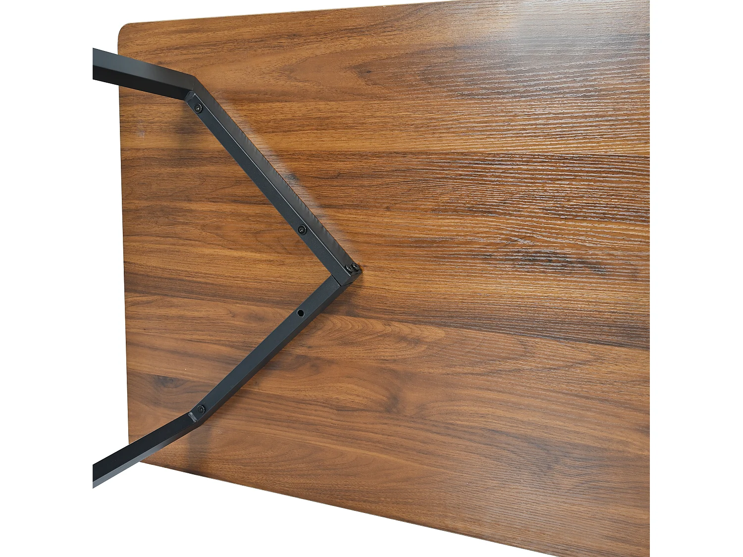 Table à manger rectangle 117x68x75cm avec plateau en placage noyer marron et pieds en métal noir