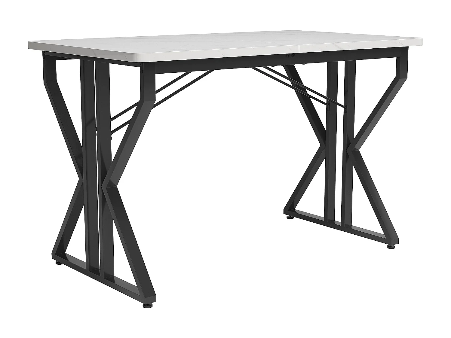 Mesa de jantar retangular 119x70x75cm com tampo em folheado de mármore branco e estrutura em metal preto