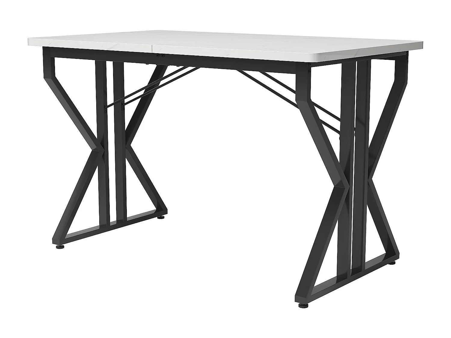 Mesa de jantar retangular 119x70x75cm com tampo em folheado de mármore branco e estrutura em metal preto