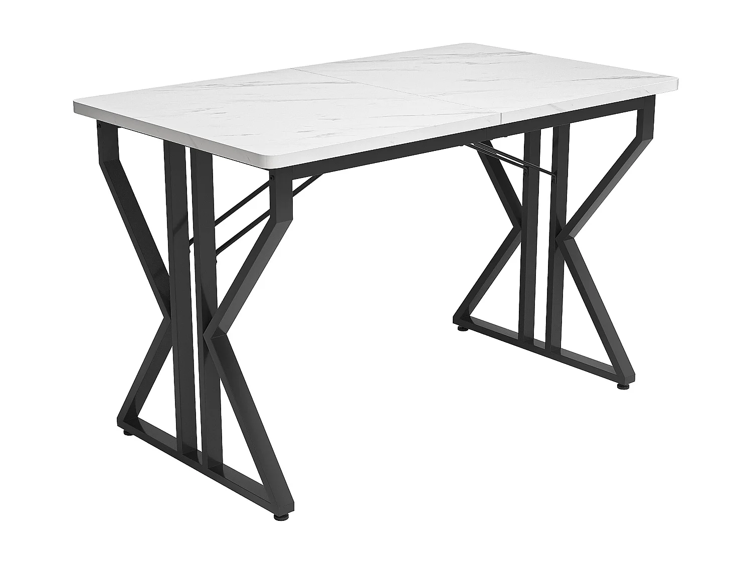 Mesa de jantar retangular 119x70x75cm com tampo em folheado de mármore branco e estrutura em metal preto