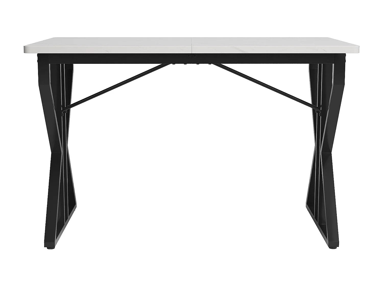 Mesa de jantar retangular 119x70x75cm com tampo em folheado de mármore branco e estrutura em metal preto