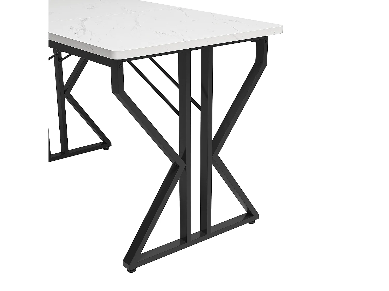 Mesa de jantar retangular 119x70x75cm com tampo em folheado de mármore branco e estrutura em metal preto