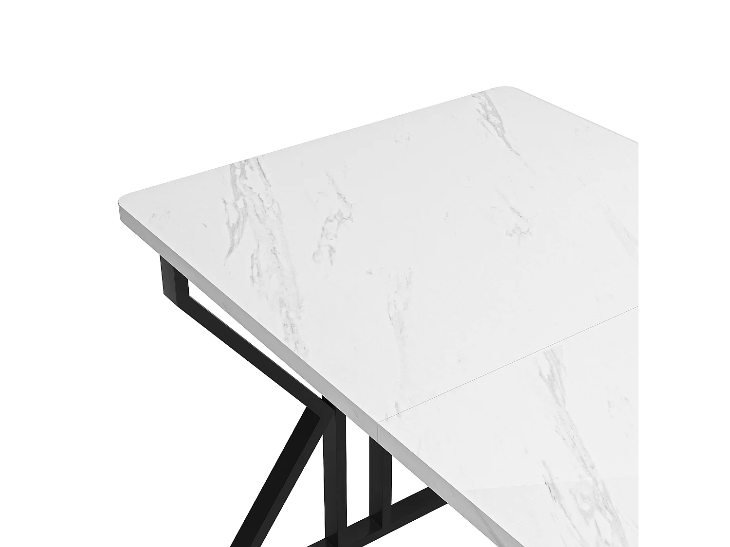 Mesa de jantar retangular 119x70x75cm com tampo em folheado de mármore branco e estrutura em metal preto