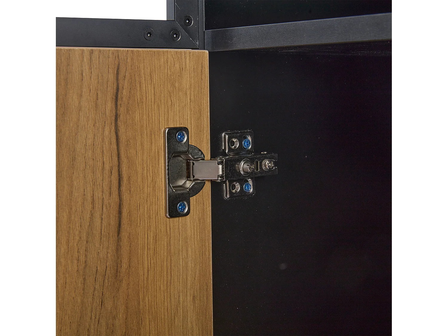 Vitrine com 2 portas de vidro e 2 portas de madeira, corpo em preto e natural, LED incluído - 80x35x180cm