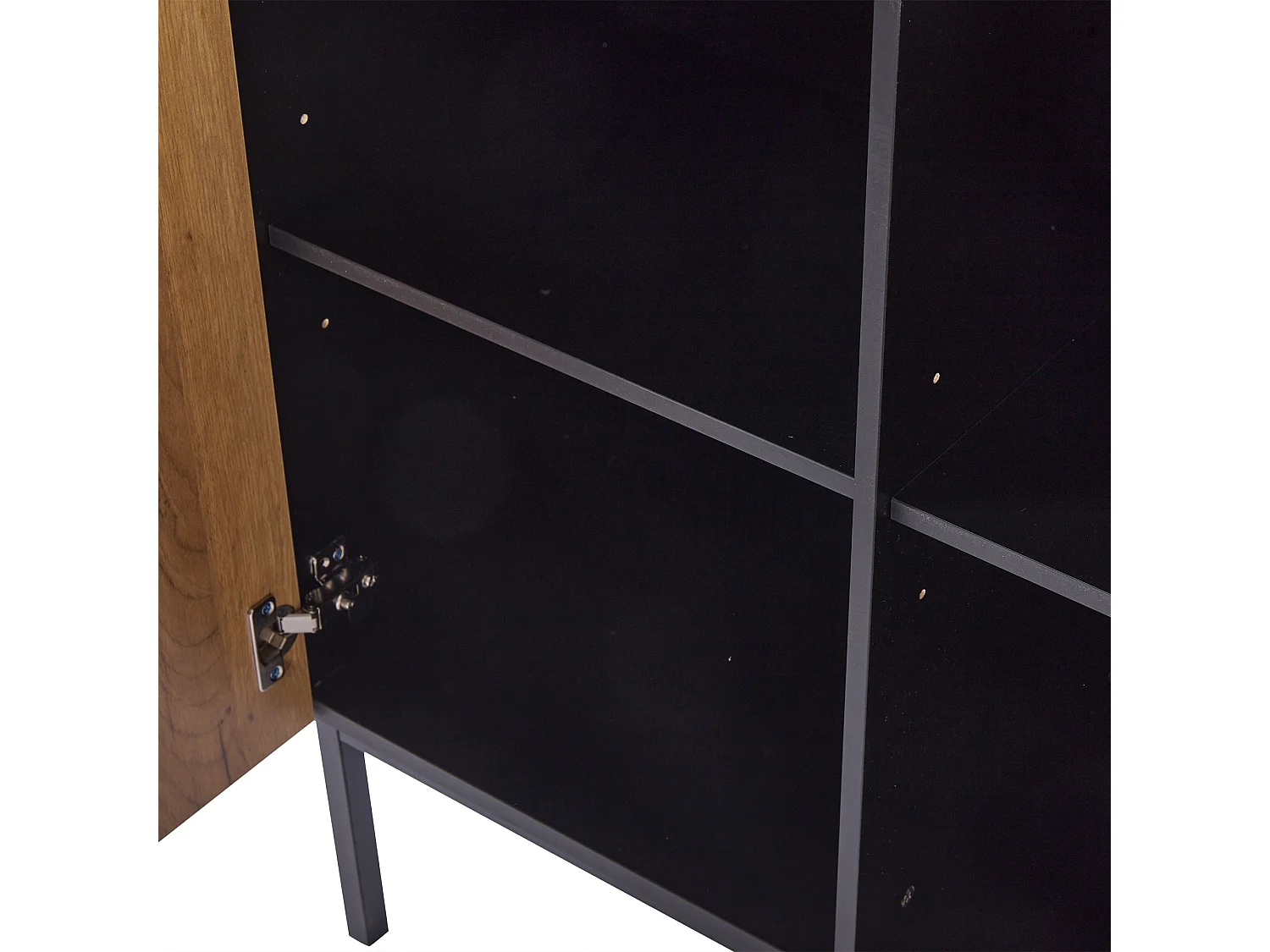 Vitrine com 2 portas de vidro e 2 portas de madeira, corpo em preto e natural, LED incluído - 80x35x180cm