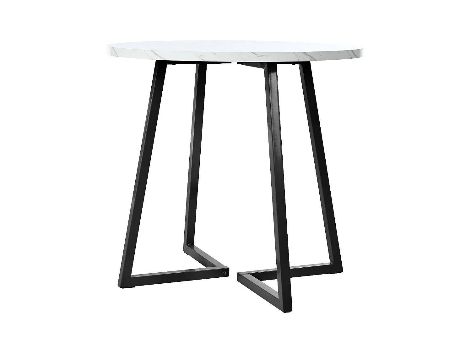 Table à manger ronde 80x80x75cm avec plateau en placage marbre blanc et pieds en métal noir
