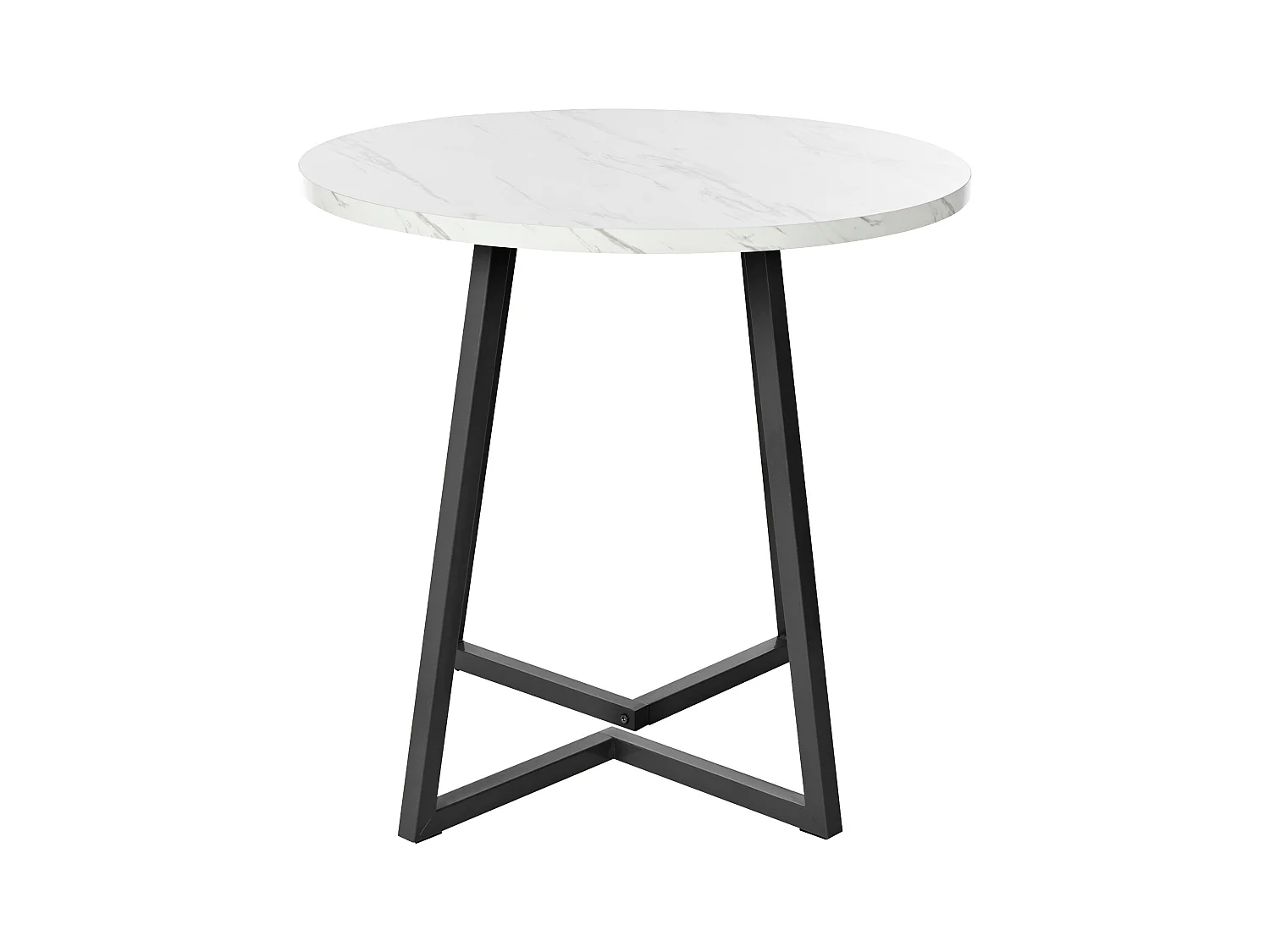 Table à manger ronde 80x80x75cm avec plateau en placage marbre blanc et pieds en métal noir