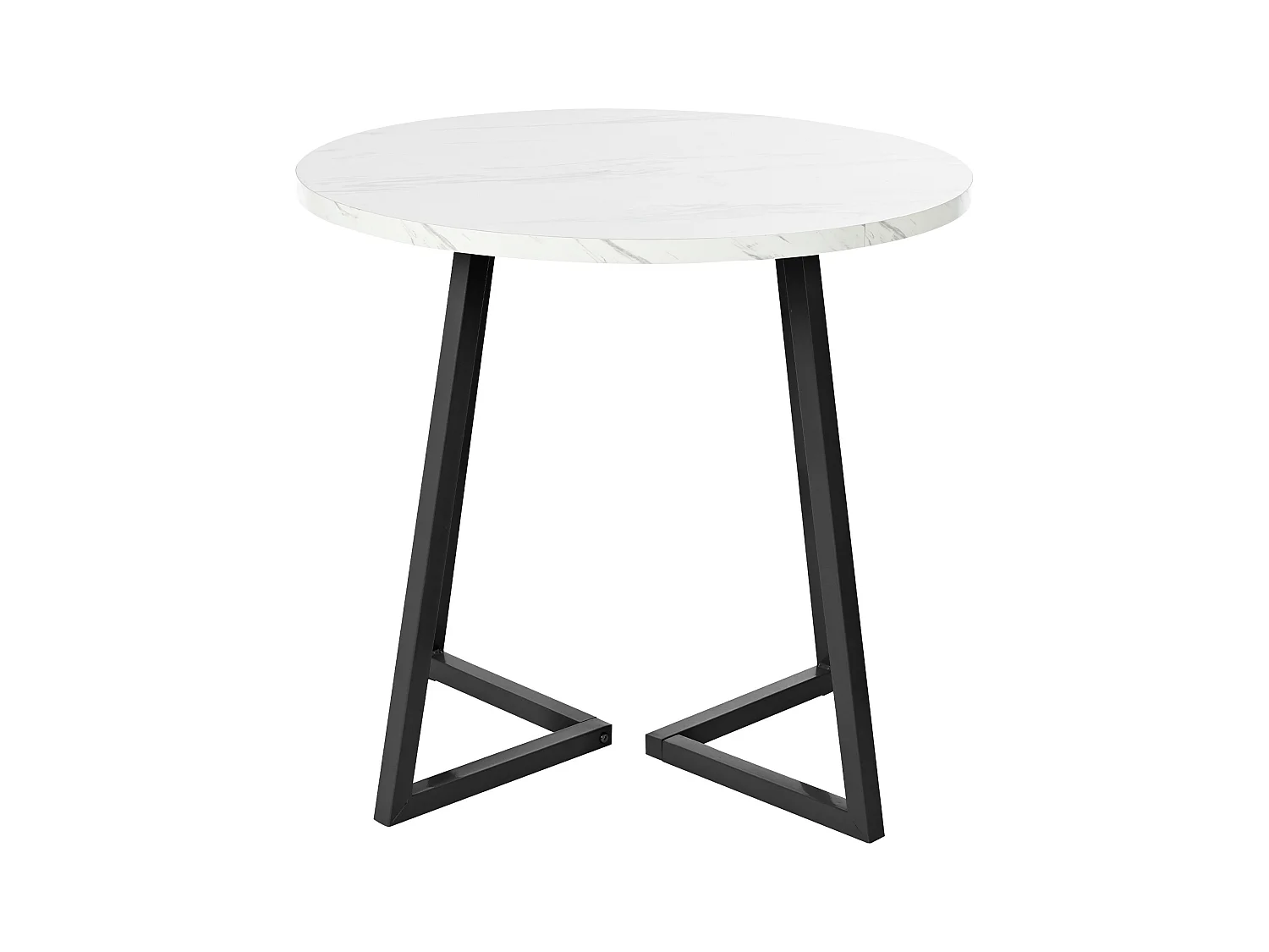 Table à manger ronde 80x80x75cm avec plateau en placage marbre blanc et pieds en métal noir