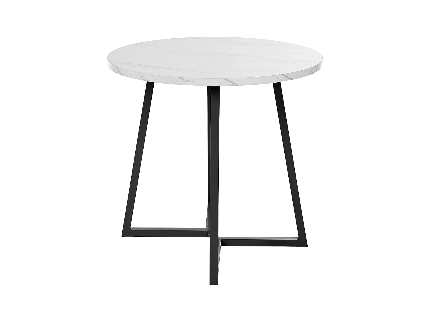 Table à manger ronde 80x80x75cm avec plateau en placage marbre blanc et pieds en métal noir