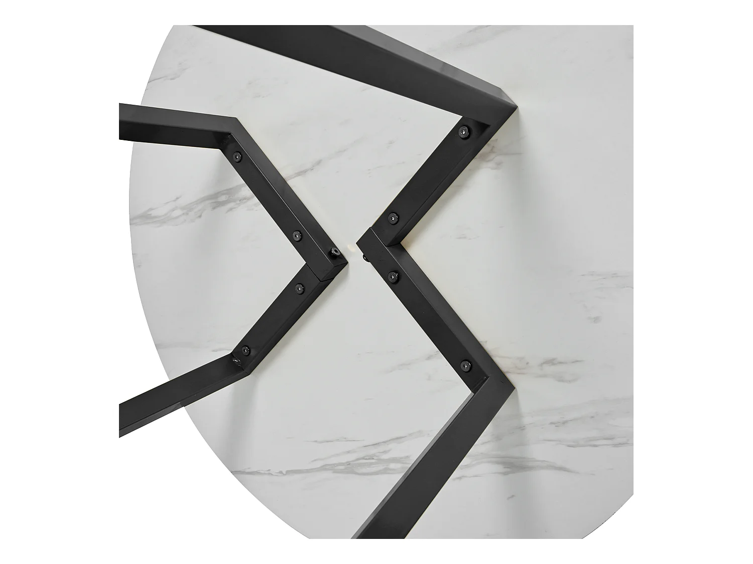 Table à manger ronde 80x80x75cm avec plateau en placage marbre blanc et pieds en métal noir