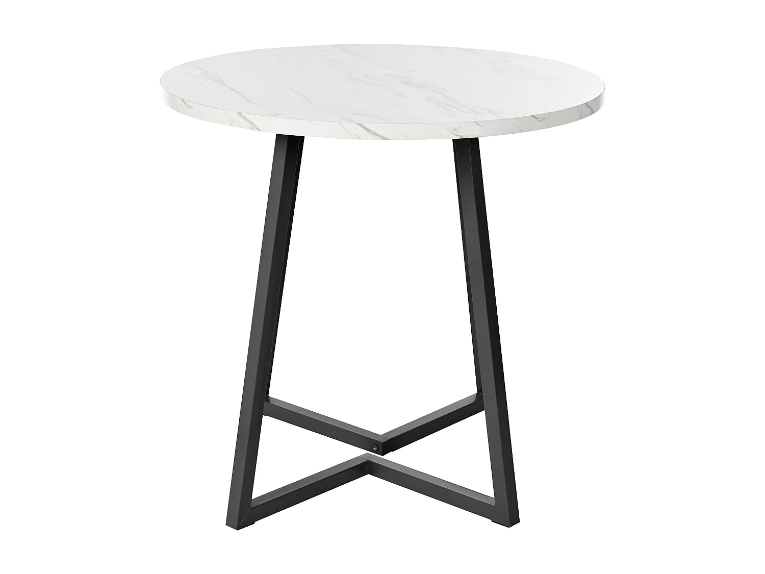 Table à manger ronde 80x80x75cm avec plateau en placage effet marbre blanc et pieds en métal noir