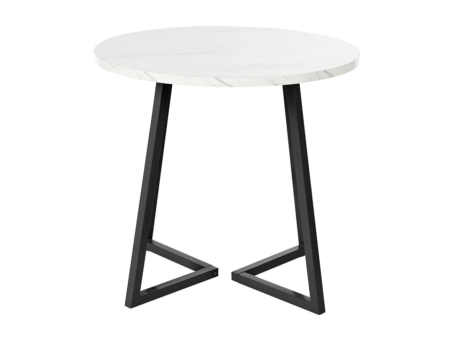 Table à manger ronde 80x80x75cm avec plateau en placage effet marbre blanc et pieds en métal noir