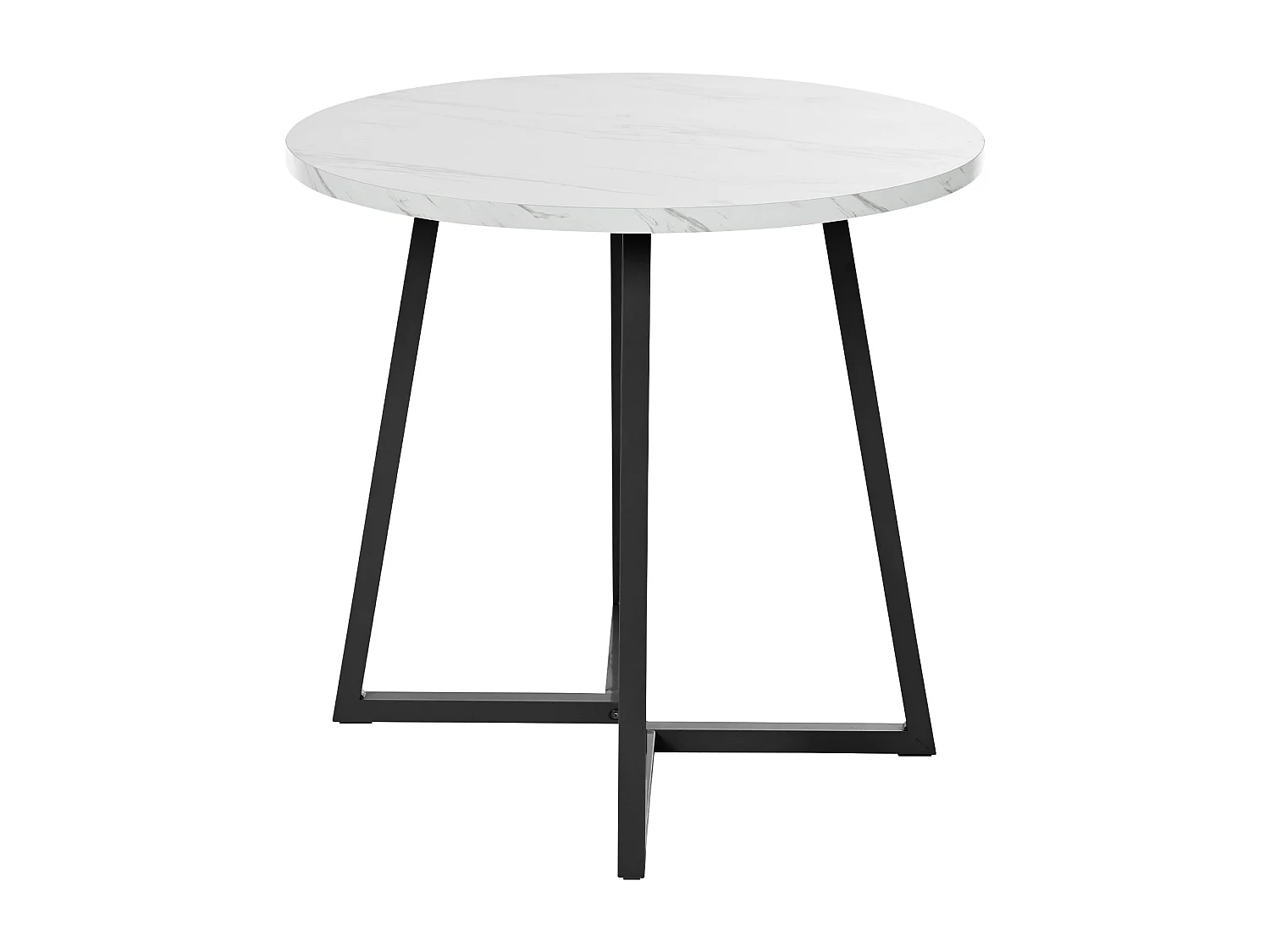 Table à manger ronde 80x80x75cm avec plateau en placage effet marbre blanc et pieds en métal noir
