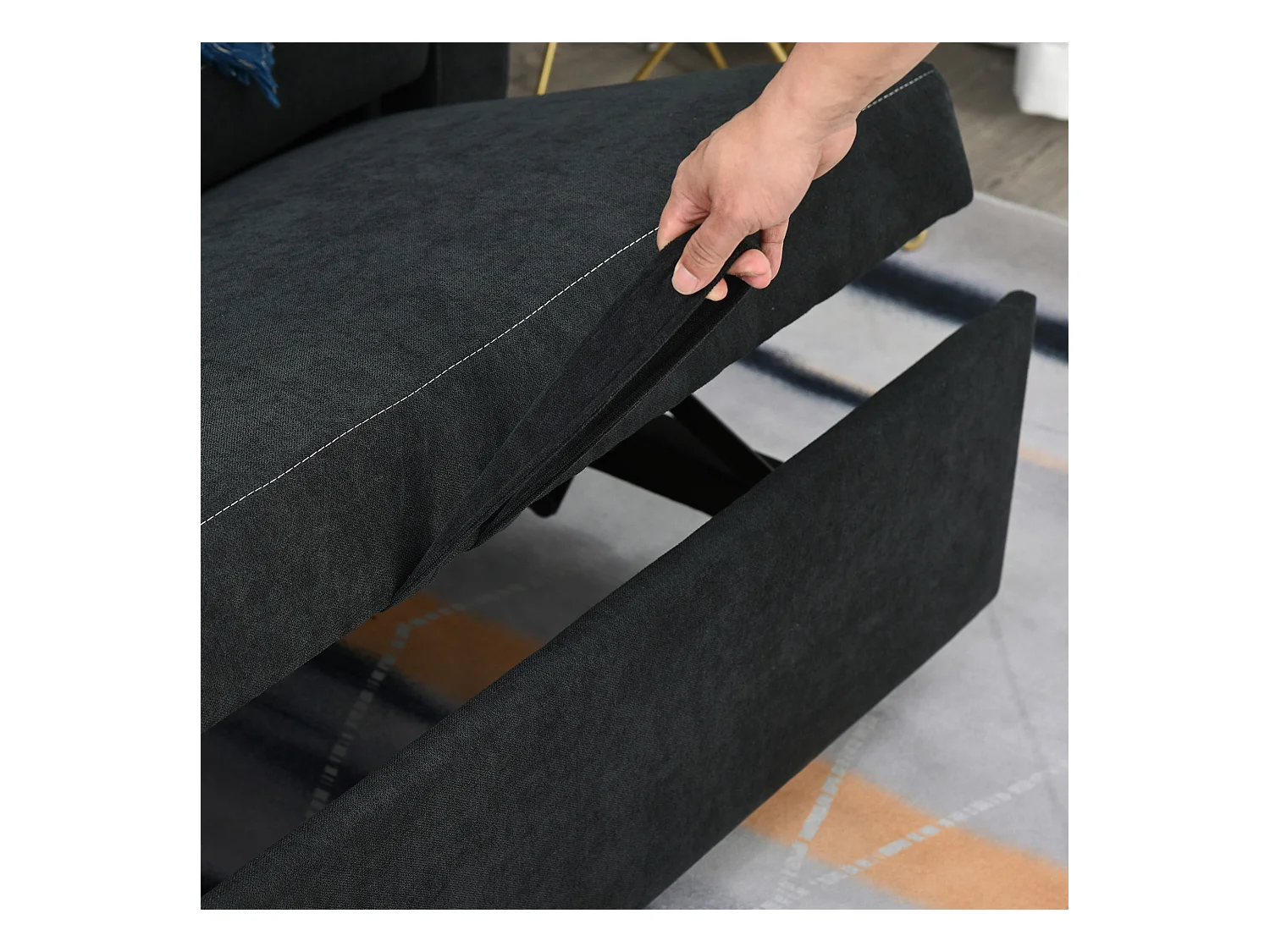 2-zits rechte slaapbank met 3-positie klik-klak rugleuning en schuifzitting, in zwart fluweel - 155x90x88,5cm