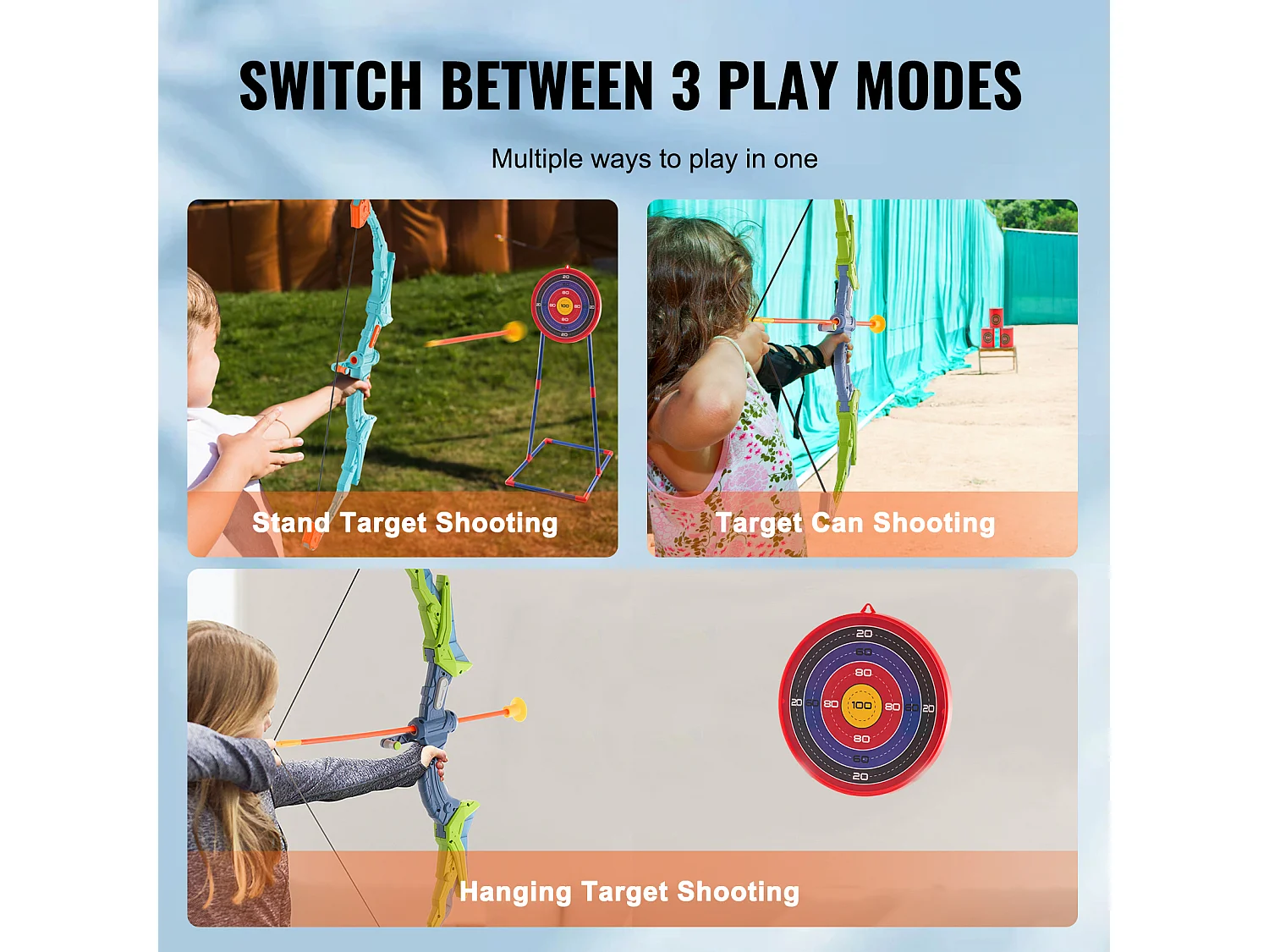 Conjunto de Arco y Flechas para Niños SucceBuy, Kit de Tiro con Arco Exterior con Iluminación LED Lote de 2 20 Flechas