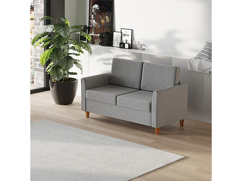 Sofá recto de 2 plazas desenfundable en lino gris claro - 141x70x78cm