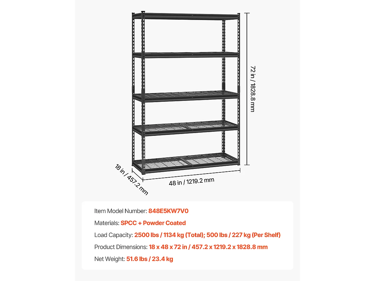 Estantes de Almacenamiento SucceBuy Resistentes y Ajustables de 5 Niveles, 1134 kg,  de Acero al Carbono SPCC, para Cocinas, Garajes