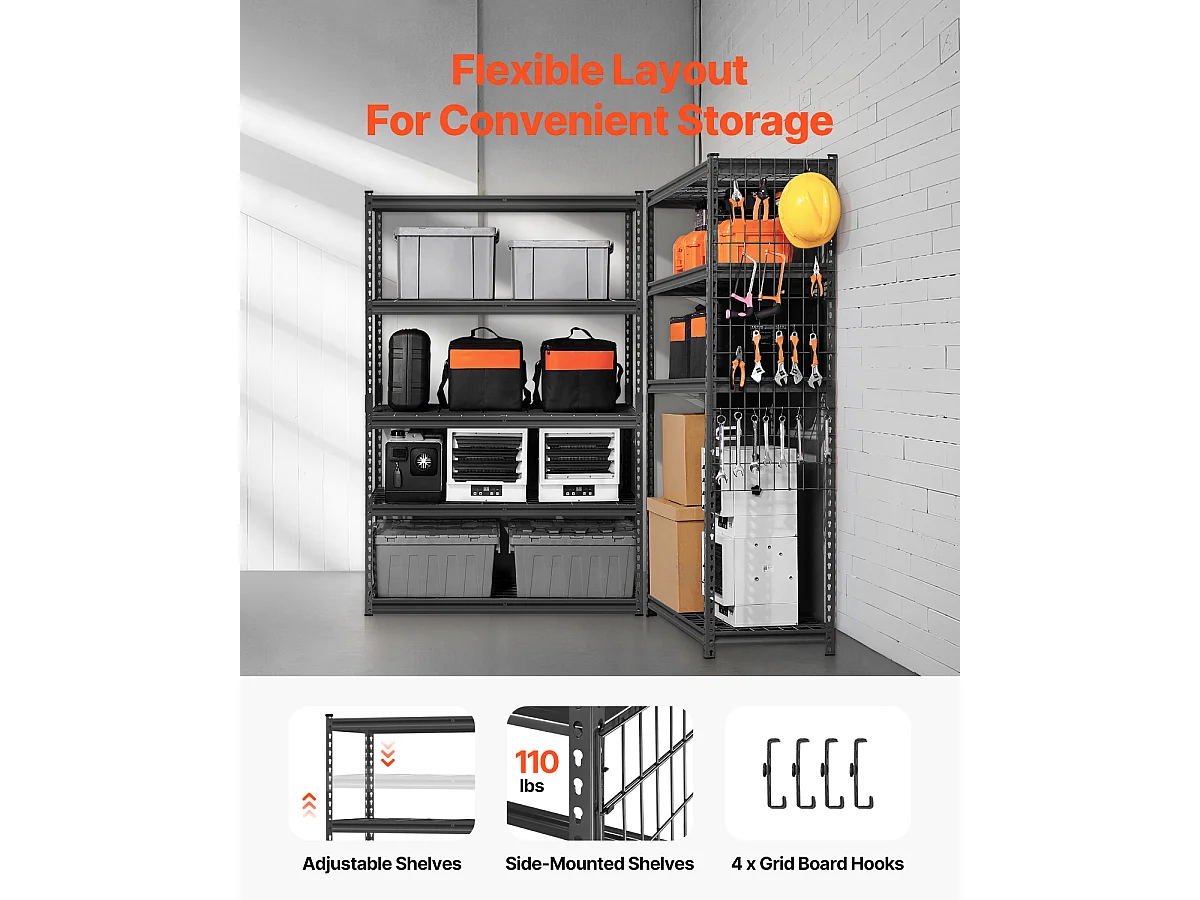 Estantes de Almacenamiento SucceBuy Resistentes y Ajustables de 5 Niveles, 1134 kg,  de Acero al Carbono SPCC, para Cocinas, Garajes