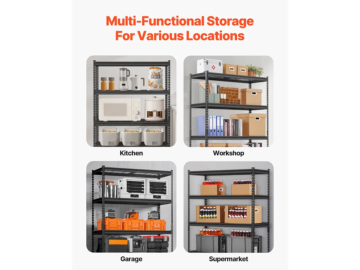 Estantes de Almacenamiento SucceBuy Resistentes y Ajustables de 5 Niveles, 1134 kg,  de Acero al Carbono SPCC, para Cocinas, Garajes
