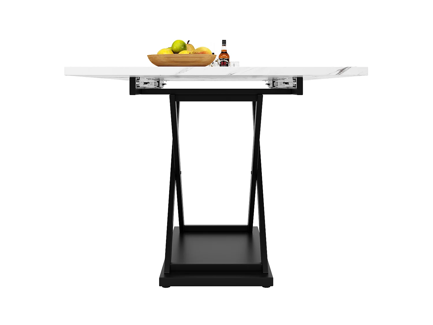 Table à manger extensible rectangle 120-160x80x75cm avec plateau en placage marbre blanc et pieds noir croisé