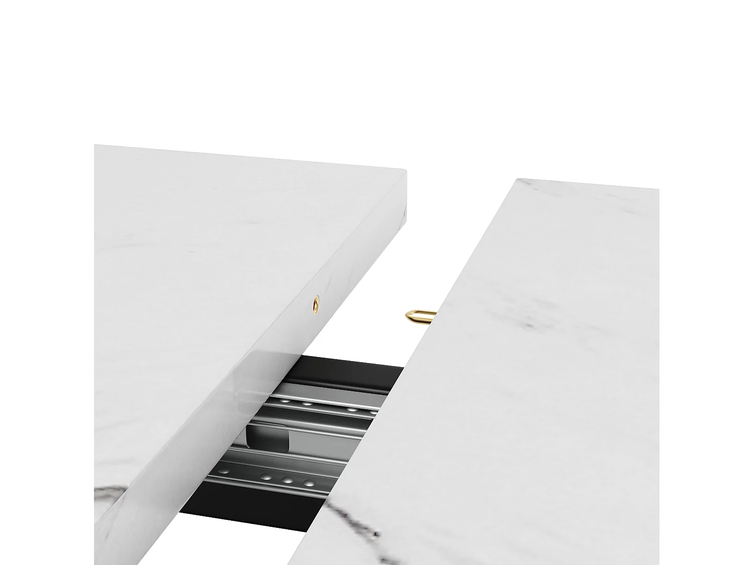 Table à manger extensible rectangle 120-160x80x75cm avec plateau en placage marbre blanc et pieds noir croisé